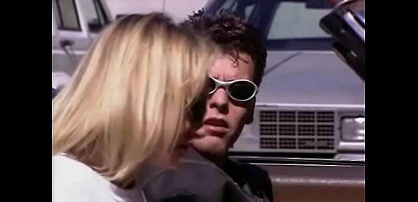  Horny sexy couple in sunglasses have sex in the salon of a convertible in the parking lot